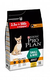 ProPlan Small & Mini Adult 2,5+0,5кг в ПОДАРОК сухой корм для взрослых собак мелких и карликовых пород из мяса курицы с рисом