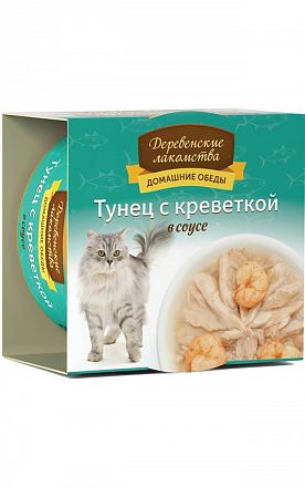 Деревенские лакомства консервы для кошек  (ТУНЕЦ-КРЕВЕТКА)