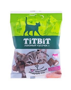 Лакомство для кошек Titbit Хрустящие подушечки с паштетом из говядины 