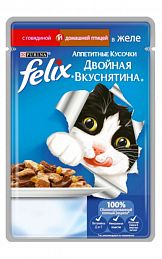 Felix консерва для кошек ДВОЙНАЯ ВКУСНЯТИНА С ГОВЯДИНОЙ И ДОМАШНЕЙ ПТИЦЕЙ В ЖЕЛЕ 