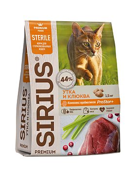 Sirius сухой корм для стерилизованных кошек Утка-Клюква