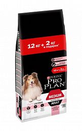 ProPlan Medium Sensitive Skin 12+2кг с/к для собак средних пород с чувствительной кожей (ЛОСОСЬ)