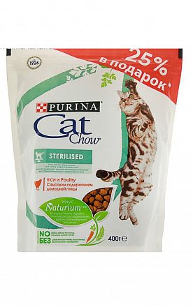 Cat Chow Sterilized 0,3+0,1кг с/к для оптимального веса стерилизованных кошек (с домашней птицей)