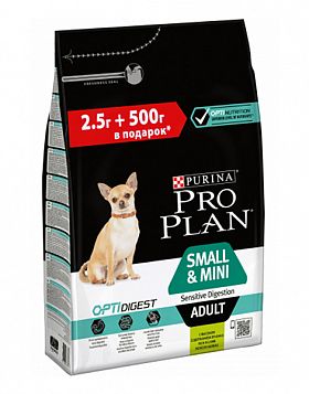 ProPlan Small&Mini Sensitive Digestion 2,5+0,5кг с/к для собак мелких. пород с чувствительным пищеварением (ЯГНЕНОК)