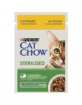 Cat Chow Sterilised пауч для стерилизованных кошек (КУРИЦА С БАКЛАЖАНАМИ В СОУСЕ)