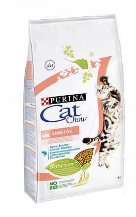 Cat Chow Sensitive сухой корм для кошек с чувствительным пищеварением (ДОМАШНЯЯ ПТИЦА С ЛОСОСЕМ)