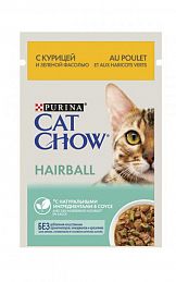 Cat Chow Hairball пауч для кошек выведение шерсти (КУРИЦА С ЗЕЛЕНОЙ ФАСОЛЬЮ В СОУСЕ)