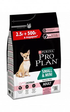 ProPlan Small&Mini Sensitive Skin 2,5+0,5 кг с/к для собак мелких пород с чувствительной кожей (ЛОСОСЬ)