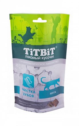 Лакомство для кошек Titbit Хрустящие подушечки для чистки зубов (УТКА) 