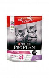 ProPlan Junior Delicate 0,4+0,4кг в ПОДАРОК сухой корм для котят с чувствительным пищеварением или с особыми предпочтениями в еде, с индейкой