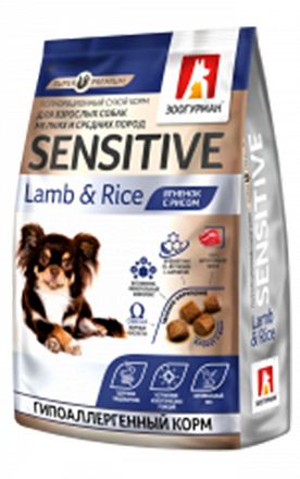 Зоогурман Sensitive сухой корм для собак малых и средних пород гипоаллергенный (ЯГНЕНОК-РИС)