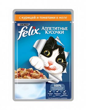 Felix пауч для кошек АППЕТИТНЫЕ КУСОЧКИ КУРИЦЫ И ТОМАТАМИ В ЖЕЛЕ