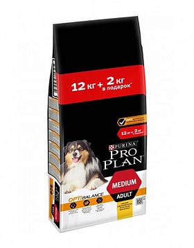 ProPlan Medium Adult 12+2кг с/к для взрослых собак средних пород (КУРА+РИС)