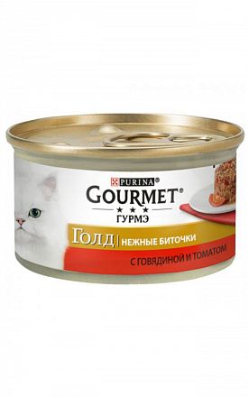 Gourmet Gold консерва для кошек НЕЖНЫЕ БИТОЧКИ С ГОВЯДИНОЙ И ТОМАТАМИ 