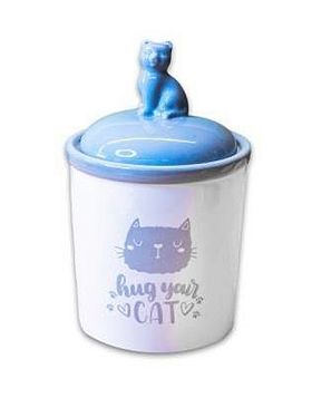 Бокс для хранения корма КерамикАрт Hug Your Cat керамический серо-белый 