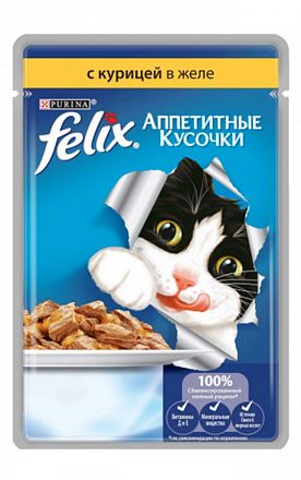 Felix пауч для кошек АППЕТИТНЫЕ КУСОЧКИ КУРИЦЫ В ЖЕЛЕ