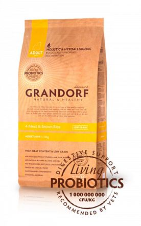 Grandorf Dog Mini 4 Meat&Rice Probiotic сухой корм для собак мини пород (4 ВИДА МЯСА И ПРОБИОТИК)