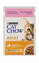 Cat Chow Adult  пауч для кошек (ЛОСОСЬ С ЗЕЛЕНОЙ ФАСОЛЬЮ В ЖЕЛЕ)