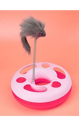 Игрушка для кошек Трек-круг розовый с мышью на пружине ЧК 