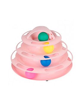 Игрушка для кошек Трёхэтажный трек с башней и мячиками, розовый пластик