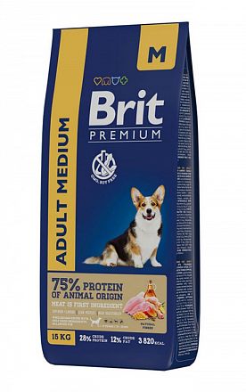 Brit Premium Adult Medium сухой корм для взрослых собак средних пород (КУРИЦА)  
