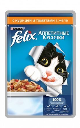 Felix пауч для кошек АППЕТИТНЫЕ КУСОЧКИ КУРИЦЫ И ТОМАТАМИ В ЖЕЛЕ