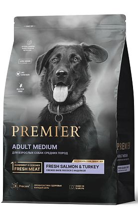 Premier Medium Adult Dog Salmon&Turkey сухой корм  для собак средних пород Индейка-Лосось