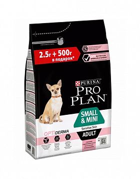 ProPlan Small&Mini Sensitive Skin 2,5+0,5 кг с/к для собак мелких пород с чувствительной кожей (ЛОСОСЬ)