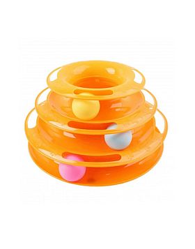 Игрушка для кошек Трёхэтажный трек с мячиками оранжевый пластик 