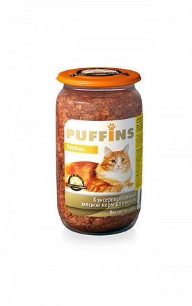 Puffins (Ночной охотник)  консерва для кошек (КУРИЦА) стекло