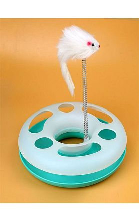 Игрушка для кошек Трек-круг бирюзовый с мышью на пружине ЧК 