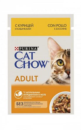 Cat Chow Adult пауч для кошек (КУРИЦА С КАБАЧКАМИ В ЖЕЛЕ)