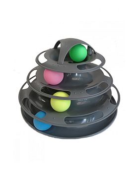 Игрушка для кошек Трёх этажный трек с башней и мячиками, серый пластик 