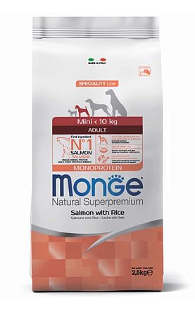 Monge Dog Monoprotein Extra Small сухой корм для взрослых собак миниатюрных пород (ЛОСОСЬ-РИС) Италия
