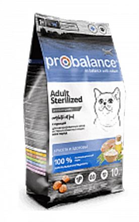 Probalance  сухой корм для стерилизованных кошек и кастрированных котов (КУРИЦА-РИС) 